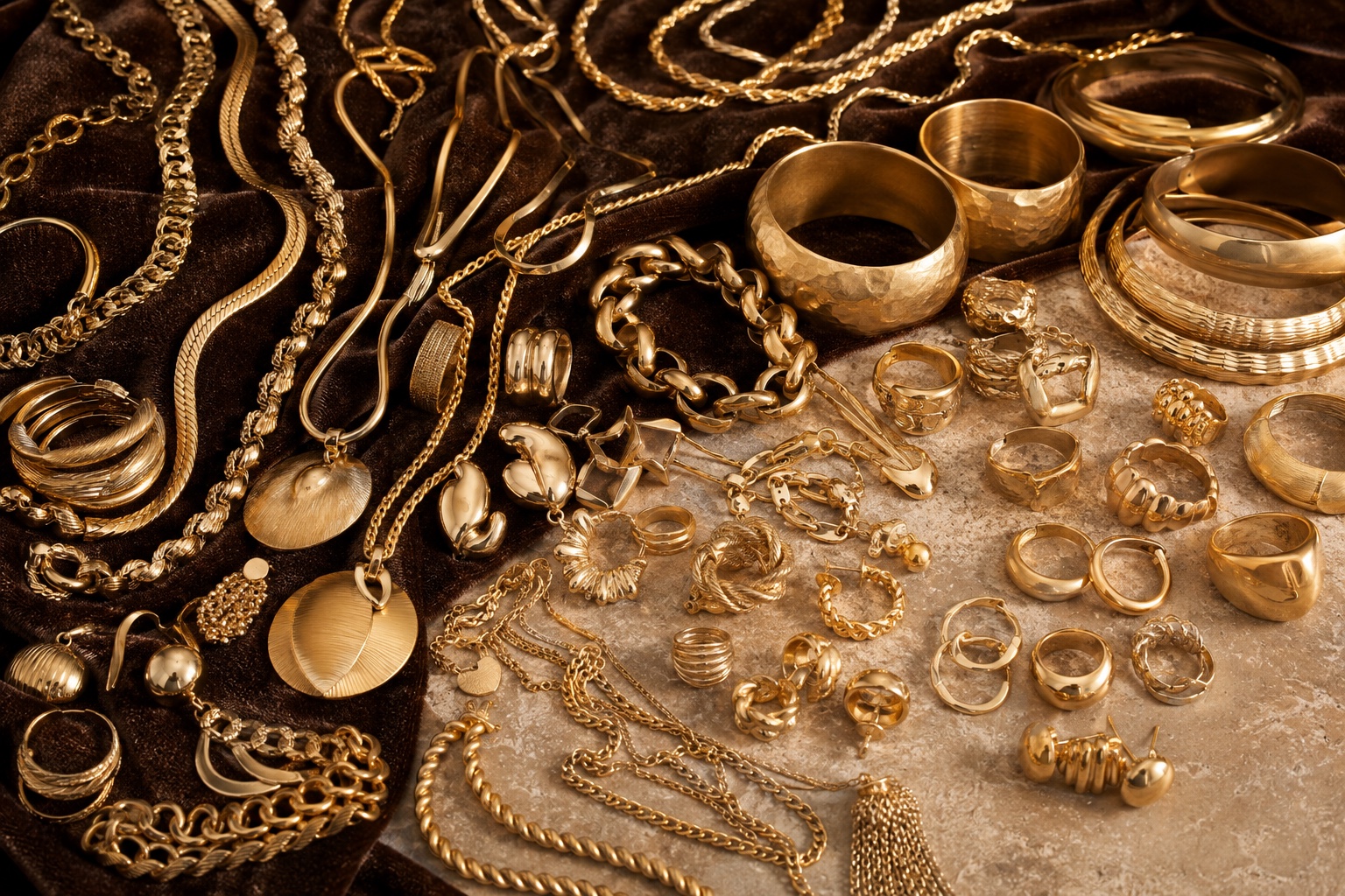 An extensive collection of fine gold jewelry